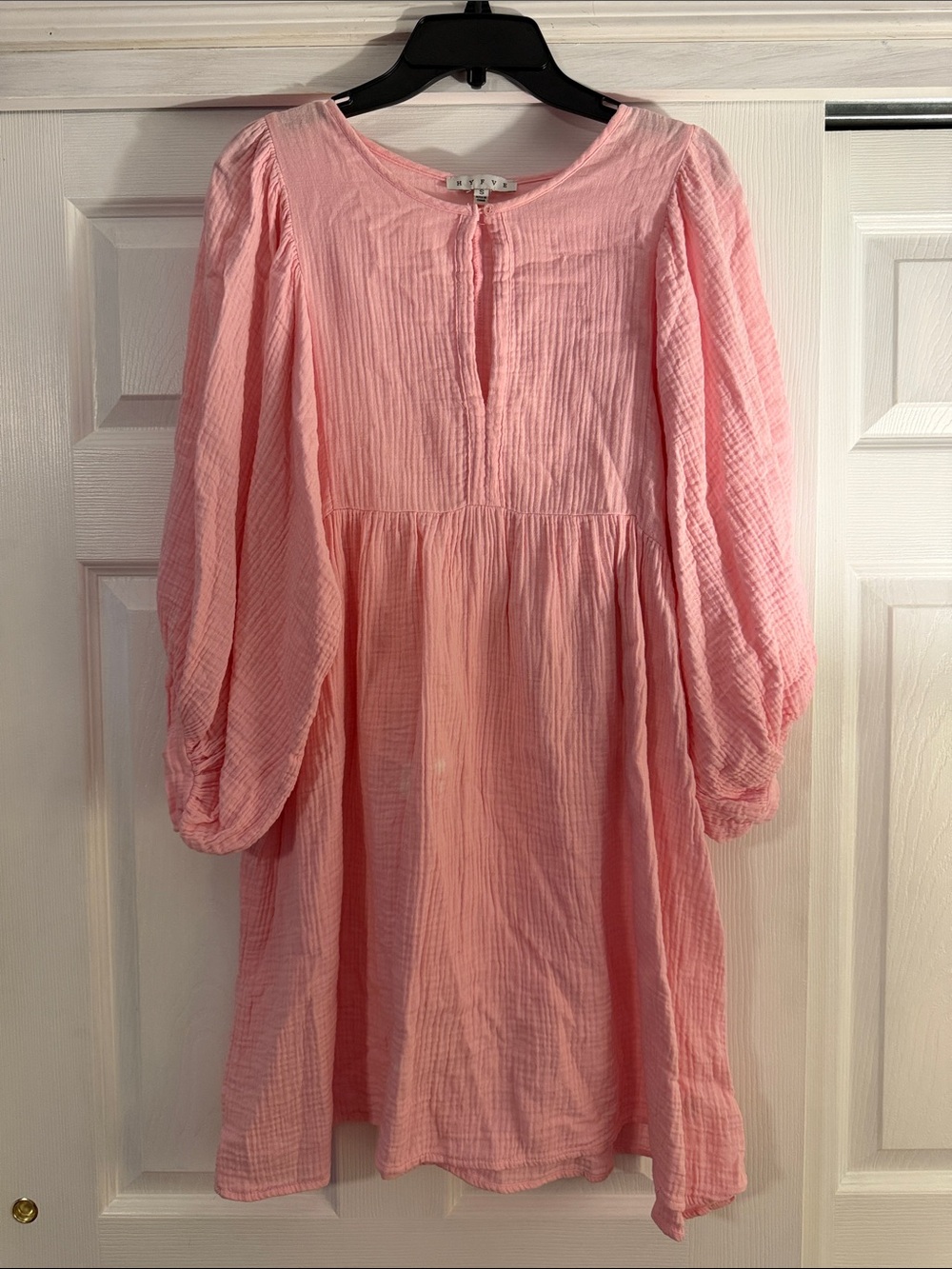 HYFVE Pink Gauze Balloon-Sleeve Casual Dress